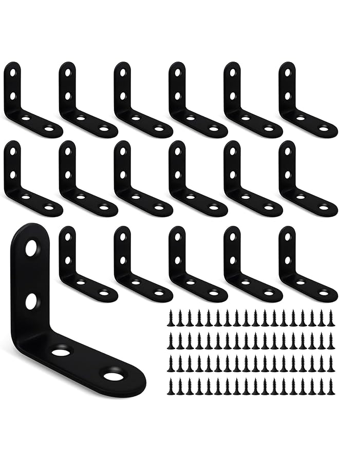 The Bros Corner Brace, 24 Pcs Black 90 Degree Right L Brackets for Shelves, Small Right Angle Bracket with Screws, Stainless Steel Angle Corner Bracket, Wood Furniture (12Pcs-40mm/12Pcs-20mm) (Black) - Image 1