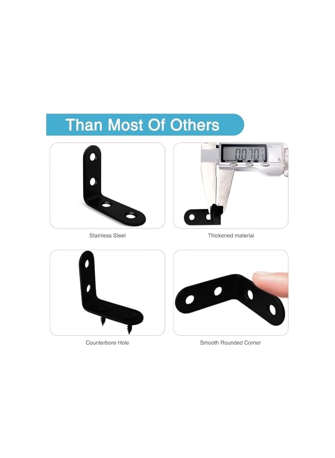 The Bros Corner Brace, 24 Pcs Black 90 Degree Right L Brackets for Shelves, Small Right Angle Bracket with Screws, Stainless Steel Angle Corner Bracket, Wood Furniture (12Pcs-40mm/12Pcs-20mm) (Black) - Image 2