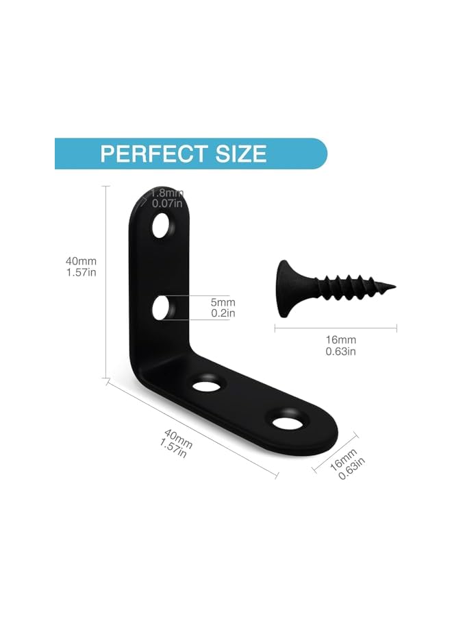 The Bros Corner Brace, 24 Pcs Black 90 Degree Right L Brackets for Shelves, Small Right Angle Bracket with Screws, Stainless Steel Angle Corner Bracket, Wood Furniture (12Pcs-40mm/12Pcs-20mm) (Black) - Image 5