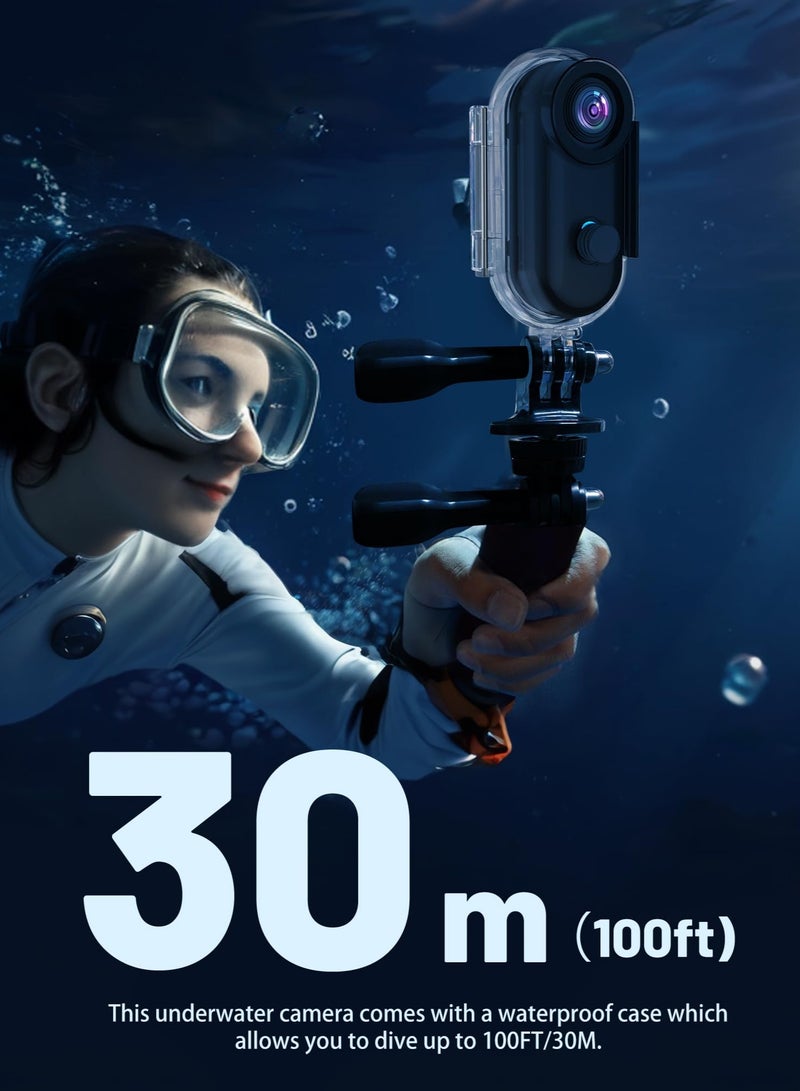 عربست كاميرا أكشن صغيرة بدقة 4K بسعة 128 جيجابايت، كاميرا محمولة للجسم، قابلة للارتداء، مسجل فيديو مع IPX7 مقاوم للماء تحت الماء، حامل للخوذة، كاميرا رياضية مغناطيسية للدراجة الهوائية، الحيوانات الأليفة، التدوين بالفيديو (أسود) - Image 4