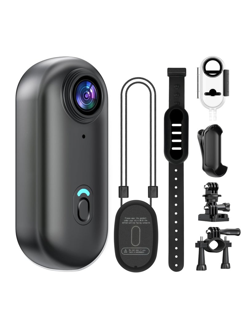 عربست كاميرا أكشن صغيرة بدقة 4K بسعة 128 جيجابايت، كاميرا محمولة للجسم، قابلة للارتداء، مسجل فيديو مع IPX7 مقاوم للماء تحت الماء، حامل للخوذة، كاميرا رياضية مغناطيسية للدراجة الهوائية، الحيوانات الأليفة، التدوين بالفيديو (أسود) - Image 1