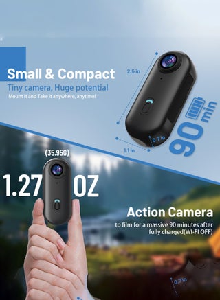 كاميرا أكشن صغيرة بدقة 4K بسعة 128 جيجابايت، كاميرا محمولة للجسم، قابلة للارتداء، مسجل فيديو مع IPX7 مقاوم للماء تحت الماء، حامل للخوذة، كاميرا رياضية مغناطيسية للدراجة الهوائية، الحيوانات الأليفة، التدوين بالفيديو (أسود) - view 2