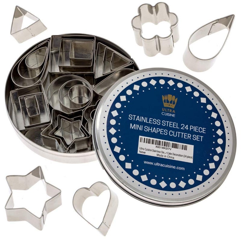 Ultra Cuisine Ultra Cuisine Mini Cookie Cutter Shapes Set - 24 Small Molds To Cut Out Pastry Dough Pie Crust & Fruit - 304 Durable Stainless Steel Cutters - Cut Tiny Heart Shapes - Bake Like A Pro For A Lifetime  - Image 1
