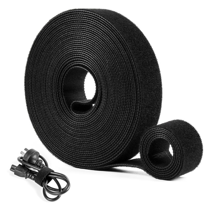OneLeaf Fastening Cable Management Roll 20ft x 34inch Cut to Length Straps Reusable MultiPurpose Cords Management Double Sided Hook and Loop Cable Ties Roll Black