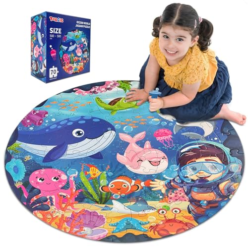 TALGIC Puzzles for Kids Ages 46 Large 70 Piece Round Ocean Floor Puzzles Kids Puzzles 46 with Colorful Underwater World Educational Learning Toys for 3 4 5 6 7 8 - Image 1