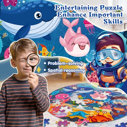 TALGIC Puzzles for Kids Ages 46 Large 70 Piece Round Ocean Floor Puzzles Kids Puzzles 46 with Colorful Underwater World Educational Learning Toys for 3 4 5 6 7 8 - Image 5