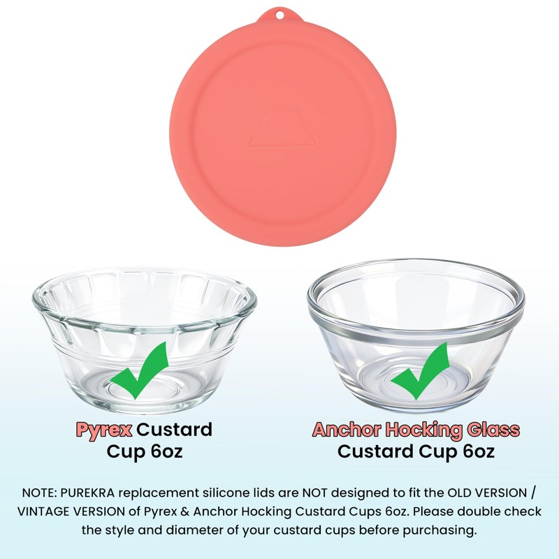 Purekra 4 PCS Silicone Replacement Lids for Pyrex and Anchor Hocking Glass Custard Cups 6oz, Prepware Dessert Cup Cover, Silicone Lids for Food Storage, Dishwasher Safe (Containers NOT Included) - Image 2