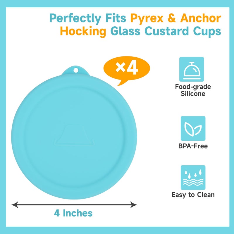 Purekra 4 PCS Silicone Replacement Lids for Pyrex and Anchor Hocking Glass Custard Cups 6oz, Prepware Dessert Cup Cover, Silicone Lids for Food Storage, Dishwasher Safe (Containers NOT Included) - Image 3