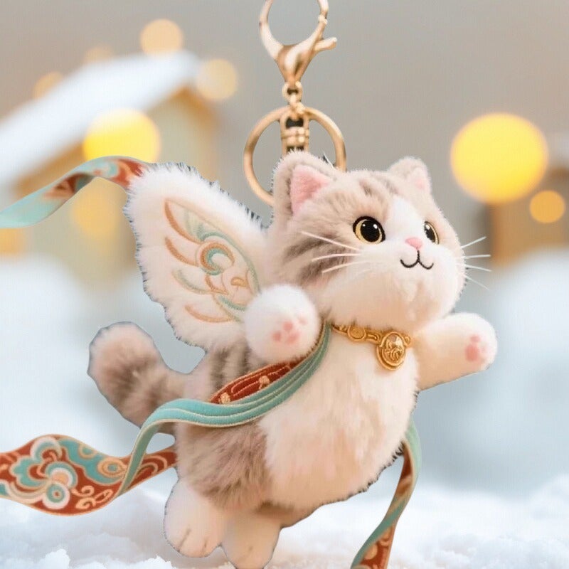 Dunhuang Flying Cat & Nine-Colored Deer Plush Keychain Bag Charm - Image 4