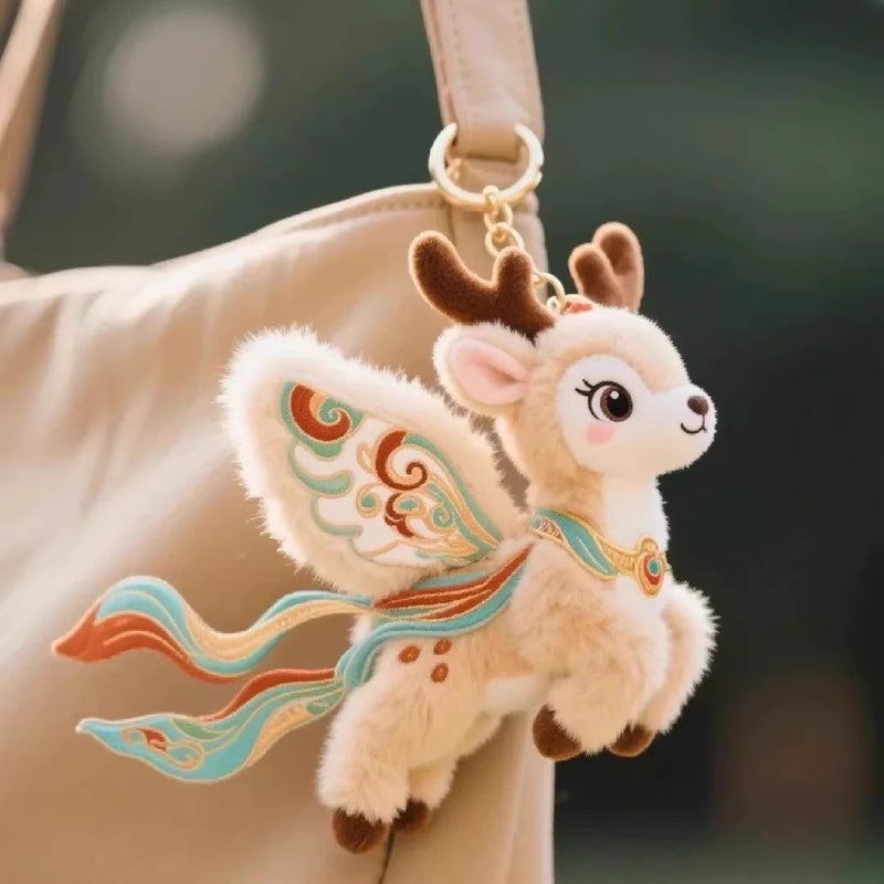 Dunhuang Flying Cat & Nine-Colored Deer Plush Keychain Bag Charm - Image 3