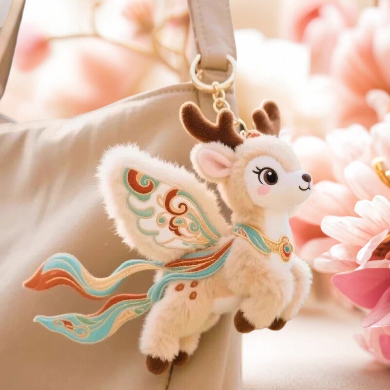 Dunhuang Flying Cat & Nine-Colored Deer Plush Keychain Bag Charm - Image 1