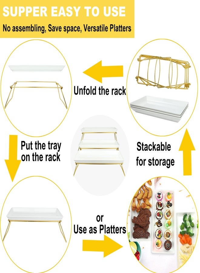 ECOIOU Extra Large 3 Tier Serving Tray, 24 x22 x 9.8 Inch Melamine Tiered Tray Stand and Platters for Party Buffet Entertaining, White and Gold - Image 3