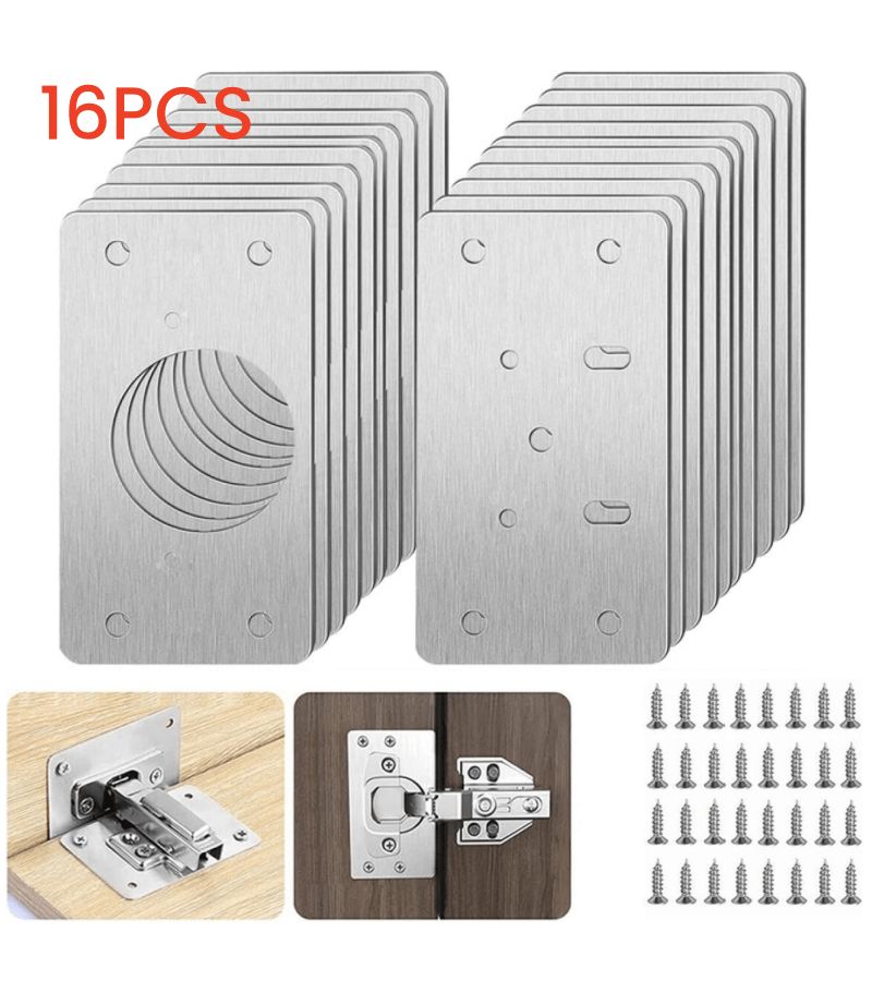 16 Pcs Hinge Repair Board Kit With Screws For Furniture Cabinet Kitchen Door - Image 1