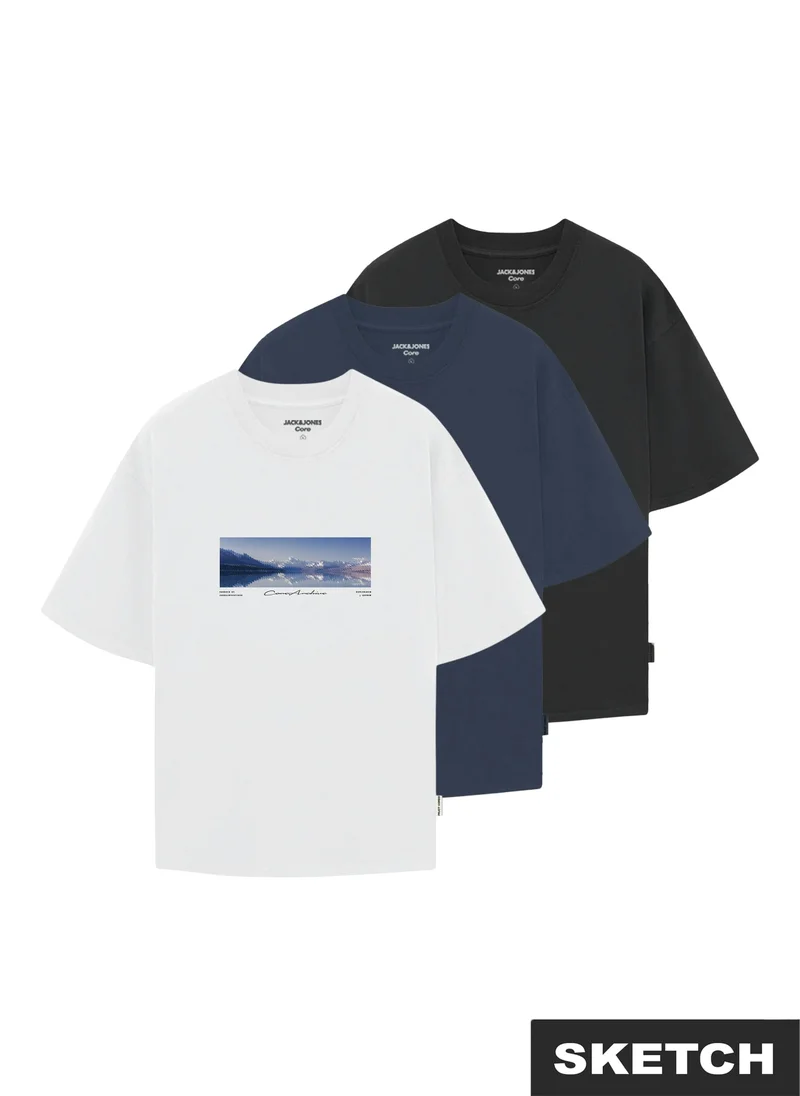 JACK & JONES 3 Pack JCOPOINT Photoprint Crew Neck T-Shirt