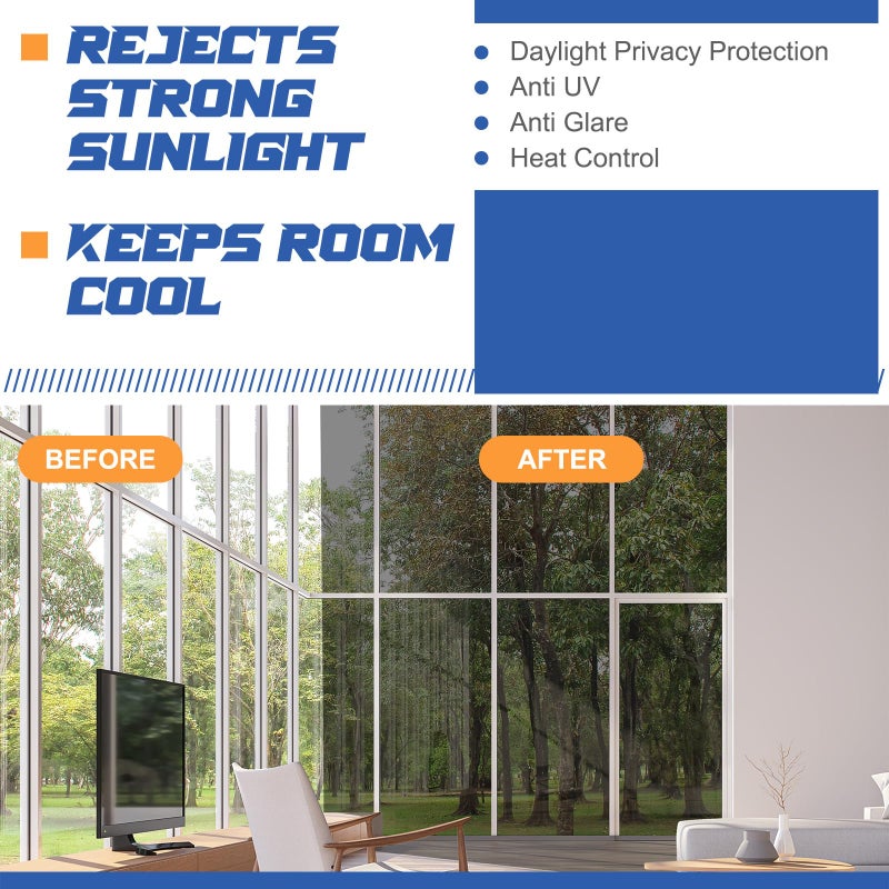 Pushglossy 48 Inch X 26 Ft One Way Window Tint Privacy Reflective Daytime Mirror Film Sun Blocking Thermal Insulated Film Heat Control Static Cling Anti UV for Home Office (Silver) - Image 4
