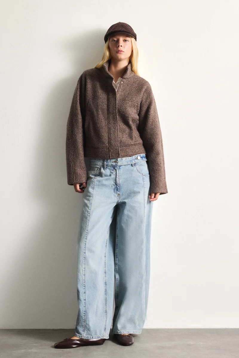 Defacto  Regular Fit Textured Wool-Blend Polo Collar Cropped Coat for Women | Best Price UAE