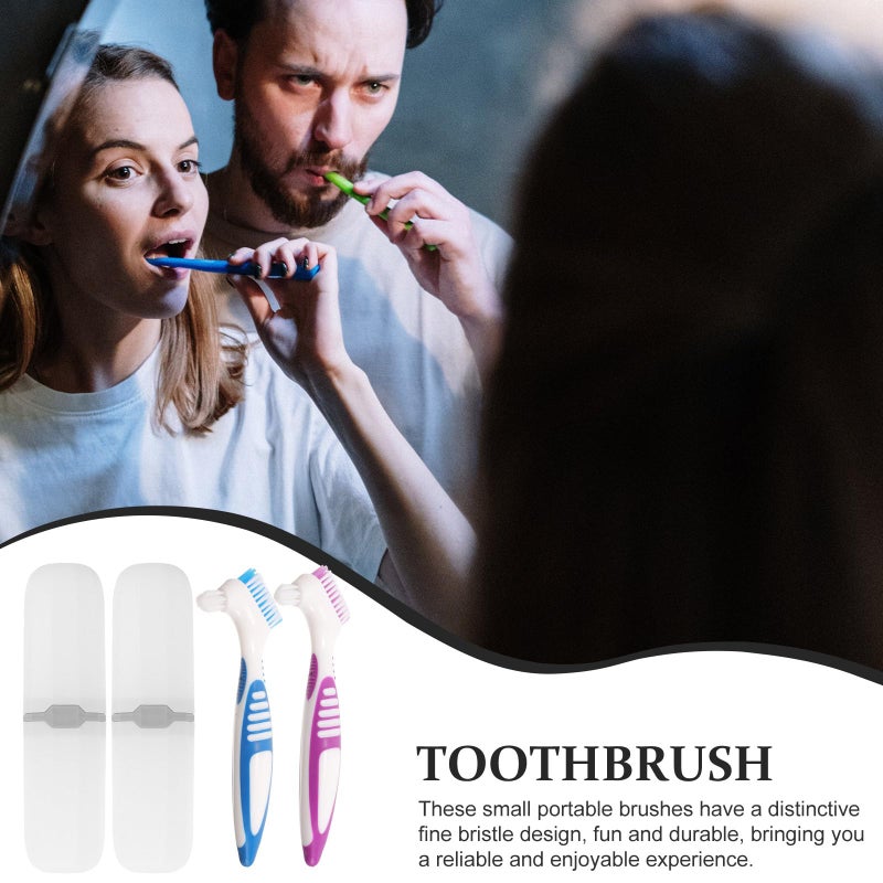 Healeved Denture Toothbrush Case Set with Double-Sided Brushes Portable Travel Toothbrush Storage Box for False Teeth Cleaning Compact Oral Care Solution 6.3X2X0.8 Inches - Image 2