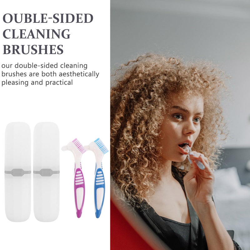 Healeved Denture Toothbrush Case Set with Double-Sided Brushes Portable Travel Toothbrush Storage Box for False Teeth Cleaning Compact Oral Care Solution 6.3X2X0.8 Inches - Image 3