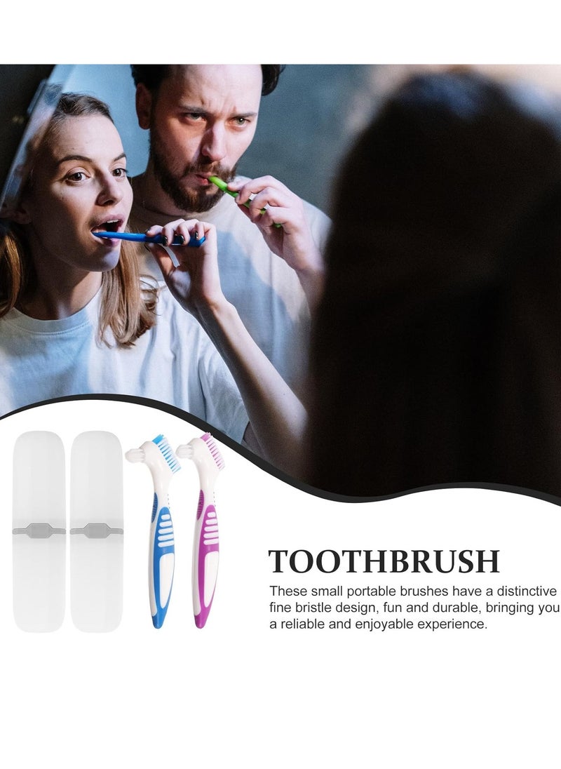 Healeved Healeved 2 Sets Denture with Toothbrush Cases, Denture Cleaning Personal Denture Toothbrush Small Double-Side Assorted Color  - Image 3