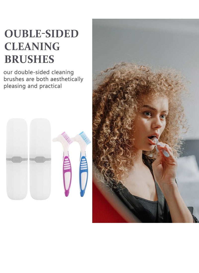 Healeved Healeved 2 Sets Denture with Toothbrush Cases, Denture Cleaning Personal Denture Toothbrush Small Double-Side Assorted Color  - Image 4