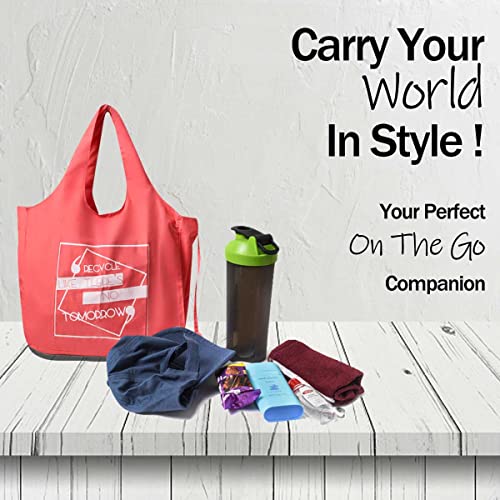 IVILLAGE Unisex Foldable Reusable Bags For Shopping, Stylish Designer Polyster Tote & Shopper Hand Bag, Compact, Lightweight, & Eco-Friendly Handbag With 12Kg Capacity - Red/Pink - Image 3