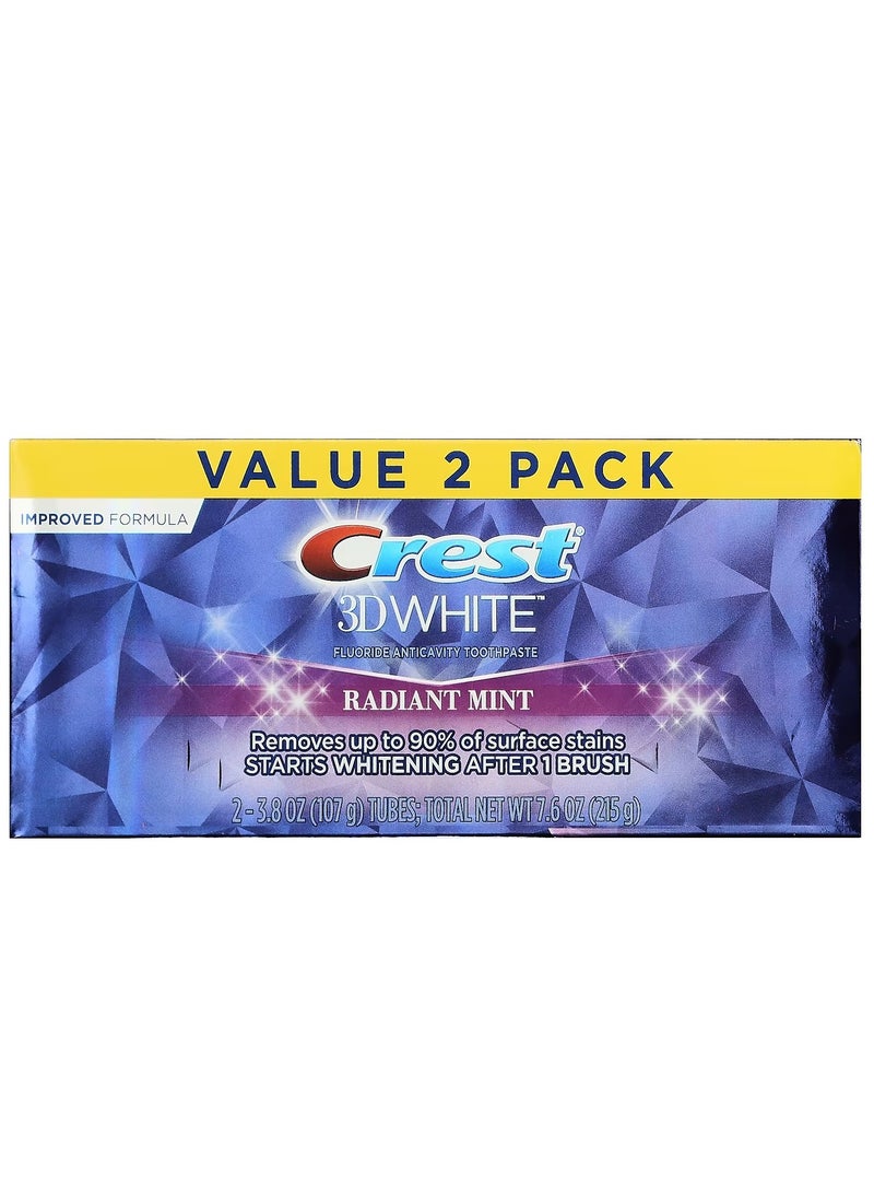 Crest 2-Piece 3D White Fluoride Anti Cavity Radiant Mint Toothpaste - Image 1