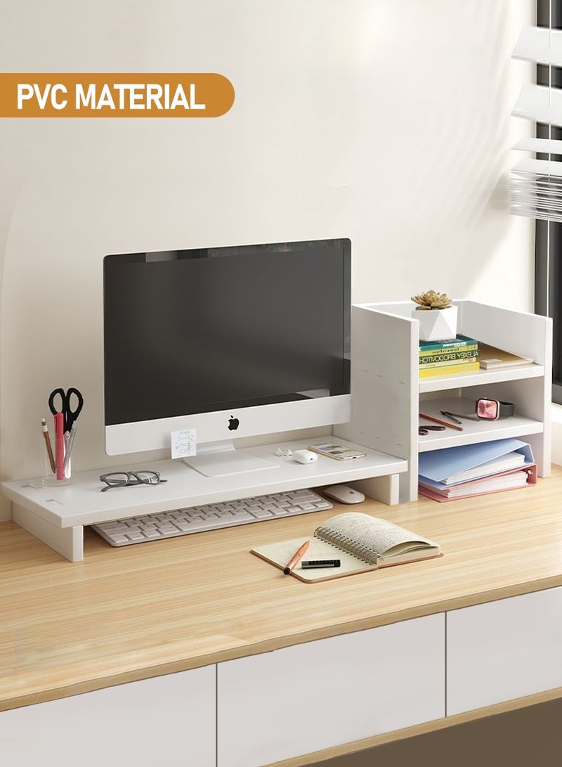 بيروي رف تخزين الكمبيوتر أحادي الطبقة + خزانة تخزين 3 طبقات ، حامل مراقبة الكمبيوتر ، رف التخزين ، حامل كمبيوتر محمول موفر للمساحة للاستخدام المنزلي والمكتبي ، مواد PVC (مناسبة لأجهزة الكمبيوتر خفيفة الوزن) - Image 1