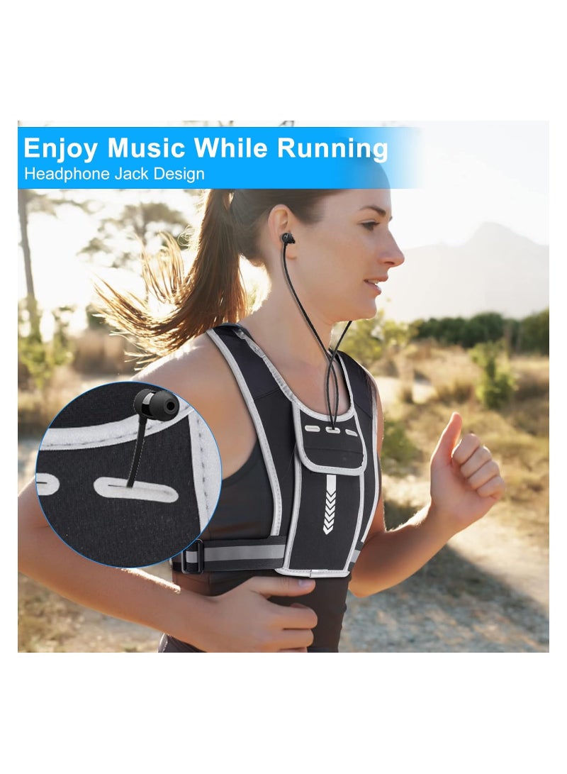 SYOSI Running Vest Phone Holder, Reflective Vest Running with 2 Shoulder Pockets & Front Back Pocket Adjustable Waistband, for Running Cycling Walking, Outdoor Cycling Backpack - Image 2