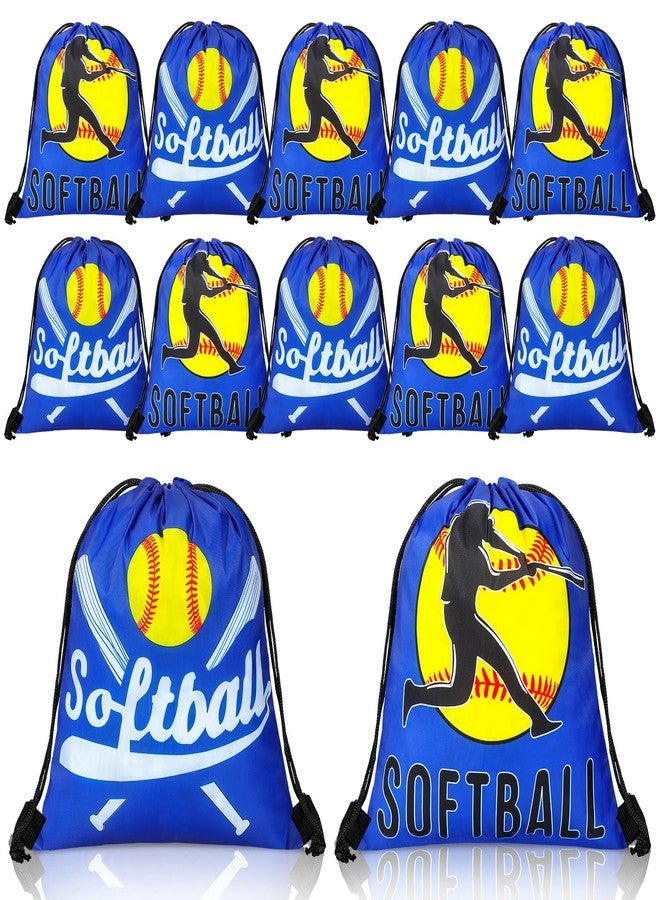 SilTriangle 12 Pcs Softball Drawstring Party Favor Bags Goodie Candy Treat Gift Goodie Favor Backpack 10 x 12 Inches Snack Bags for Team Sport Ball Theme Birthday Party Supplies - Image 1