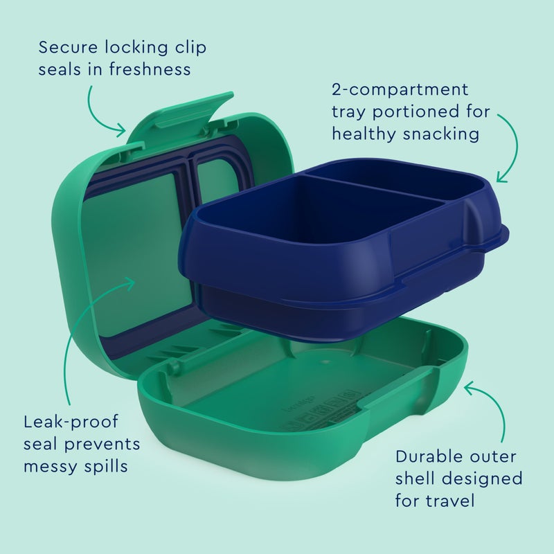 Bentgo Kids Snack - 2 Compartment Leak-Proof Bento Box Container for Snacks and Small Meals, Easy-Open Latch, Dishwasher Safe, BPA-Free for School, Daycare, & Sports - Ideal for Ages 3+ (Green/Navy) - Image 5