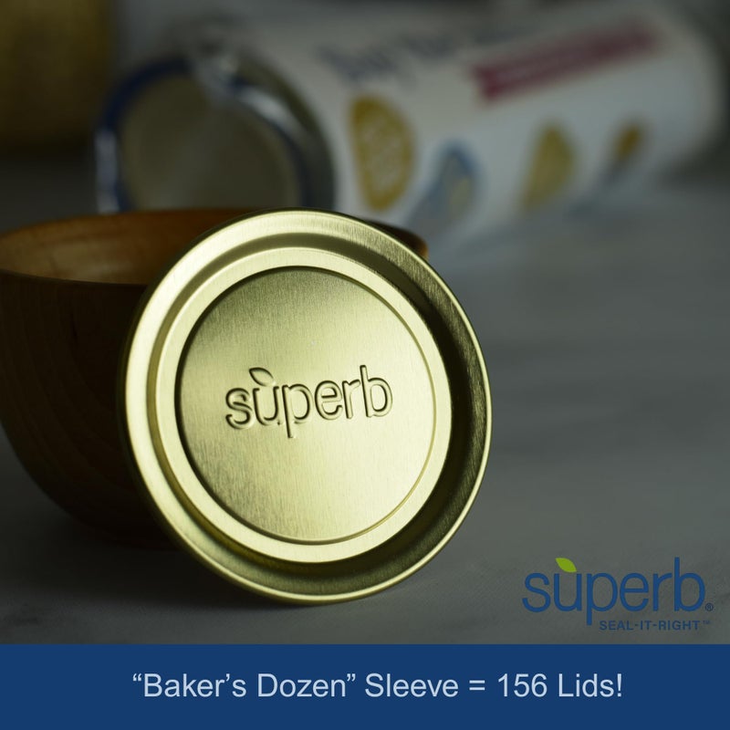 Superb Sealing Solutions Superb Canning Lids â€“ Regular Mouth Mason Jar Lids â€“ Bakerâ€™s Dozen/Bulk Package of 156 Lids â€“ Made in the USA - Image 4