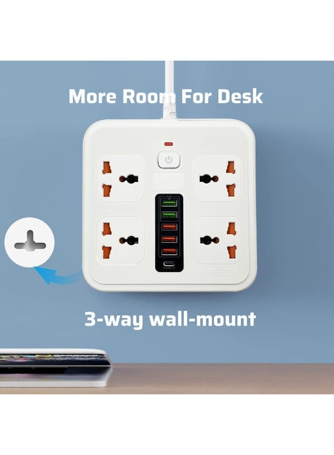 10-in-1 Power Strip with USB C 4 Outlet 5 USB Ports 2M Power Extension Cord 2500W Surge Protection for Home & Office - Image 3