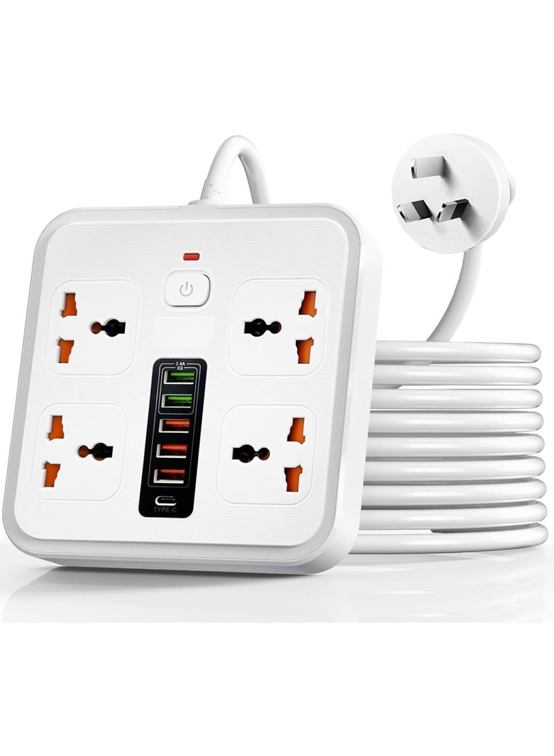 10-in-1 Power Strip with USB C 4 Outlet 5 USB Ports 2M Power Extension Cord 2500W Surge Protection for Home & Office - Image 1