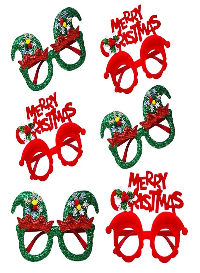 PARTEET Christmas Goggles For Christmas Party - Merry Christmas Googles and Santa Cap Goggles For Kids (Pack of 6)(Red/Green) - Image 1