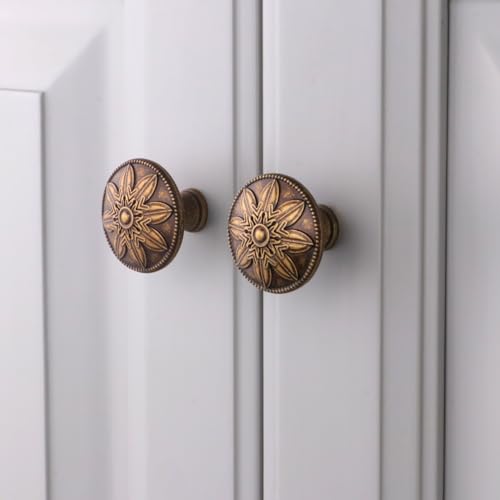 Xlroaafs 4 Pack Antique Brass Cabinet Knobs Vintage Dresser Knobs Drawer Knobs,1.4" Round Vintage Kitchen Cabinet Knobs Handles for Cabinets and Dresser Drawers Rustic - Image 4