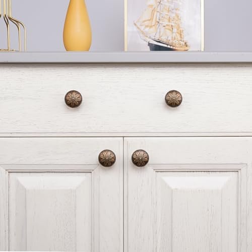Xlroaafs 4 Pack Antique Brass Cabinet Knobs Vintage Dresser Knobs Drawer Knobs,1.4" Round Vintage Kitchen Cabinet Knobs Handles for Cabinets and Dresser Drawers Rustic - Image 5