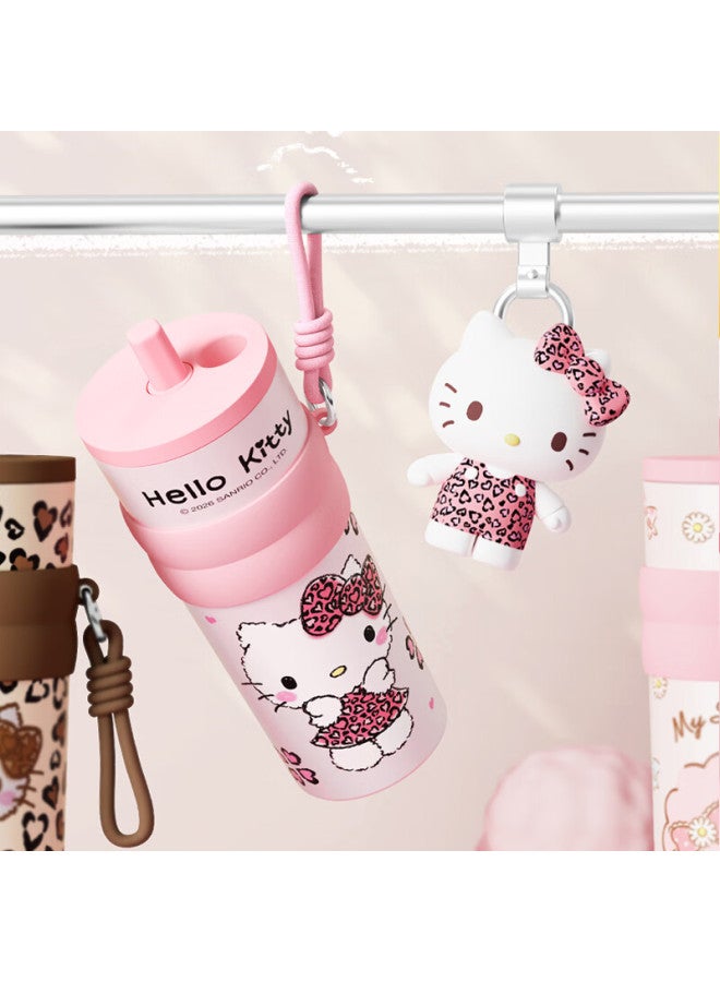 Miniso Sanrio Trendy Cute Series Heartfelt Straw Insulated Cup Brown Leopard Print Kt - Image 2