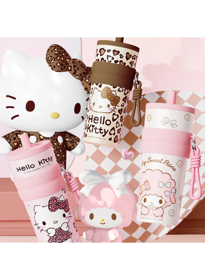 Miniso Sanrio Trendy Cute Series Heartfelt Straw Insulated Cup Brown Leopard Print Kt - Image 1