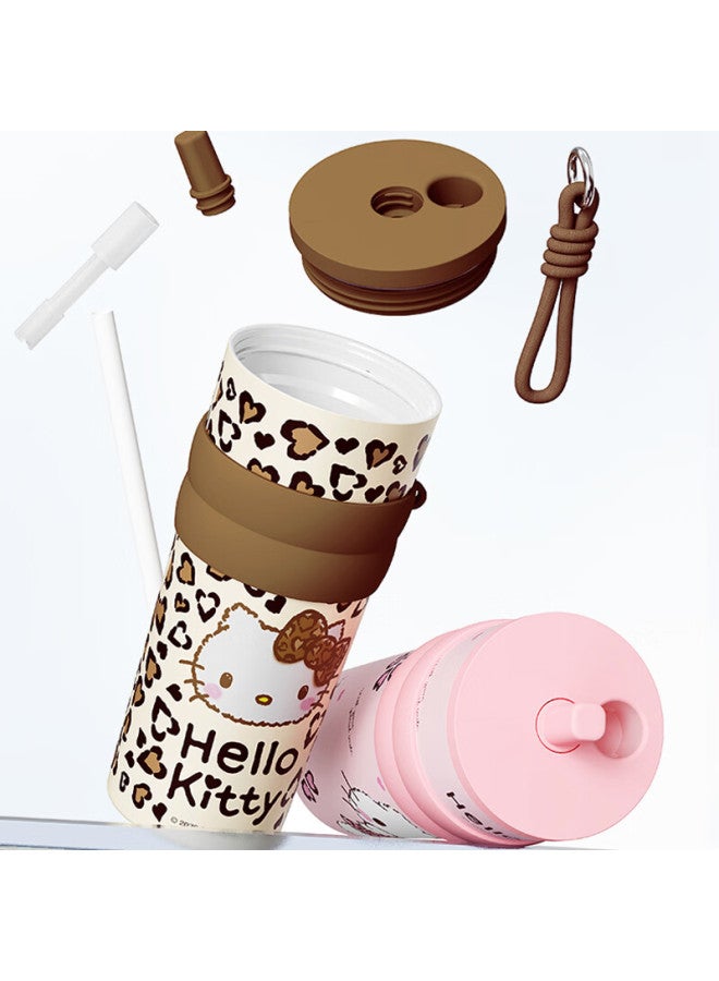 Miniso Sanrio Trendy Cute Series Heartfelt Straw Insulated Cup Brown Leopard Print Kt - Image 4