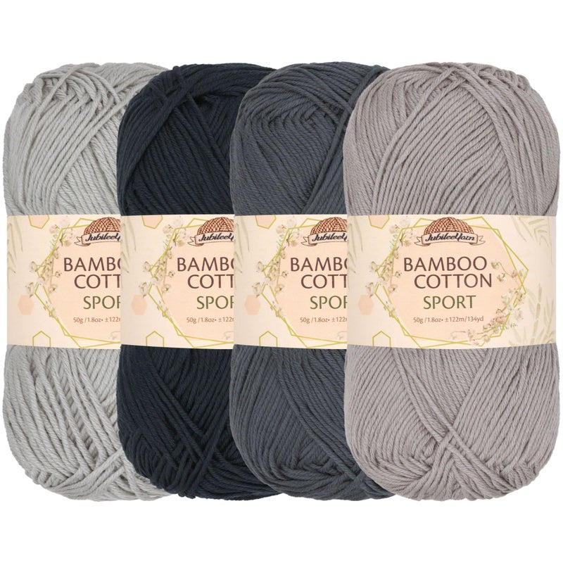 BambooMN JubileeYarn Bamboo Cotton Sport Yarn - 50g/Skein - Shades of Grey - 4 Skeins - Image 1