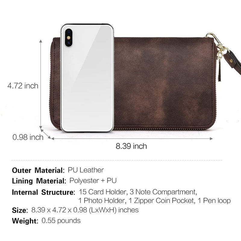 CLUCI Women Wallet Large Leather RFID Blocking Designer Zip Around Card Holder Organizer Ladies Travel Clutch Wristlet Coffee - Image 4