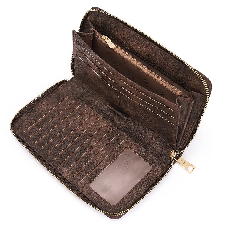 CLUCI Women Wallet Large Leather RFID Blocking Designer Zip Around Card Holder Organizer Ladies Travel Clutch Wristlet Coffee - Image 1