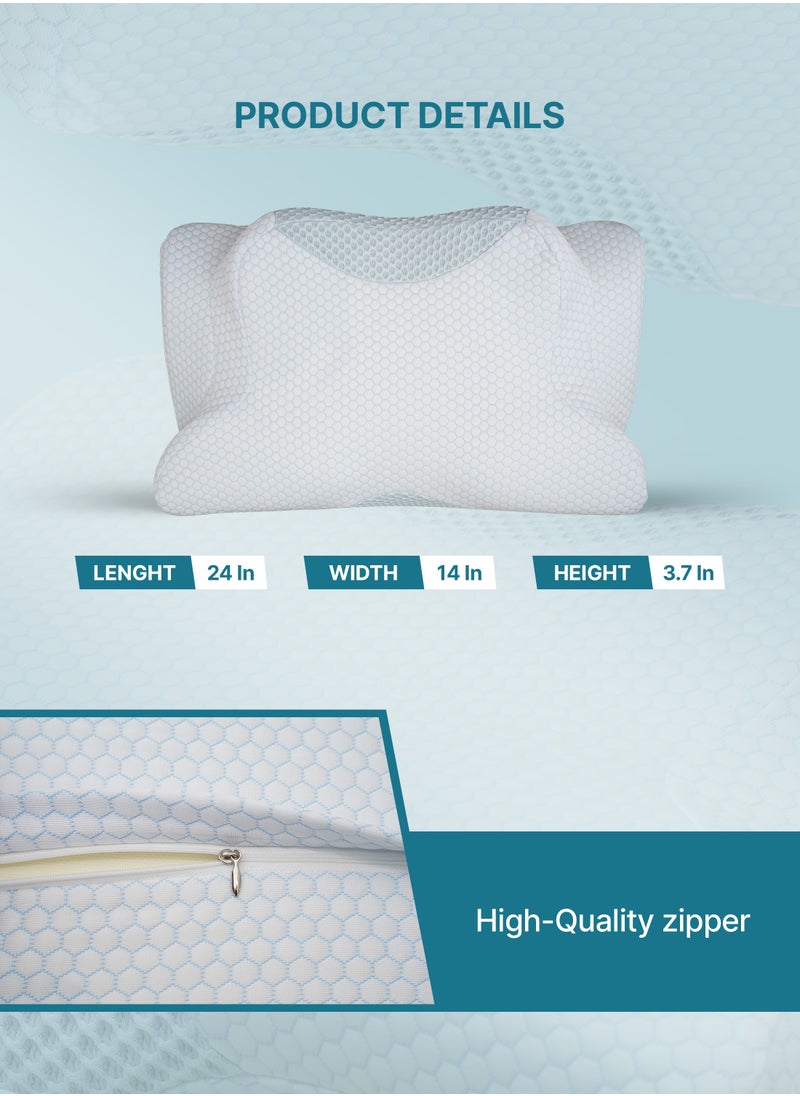 American Linen Butterfly Shape Cervical Pillow for Shoulder and Neck Pain Relief, Memory Foam Neck Pillow for Side Back Stomach Sleeping with Washable Cover Sky Blue  - Image 3