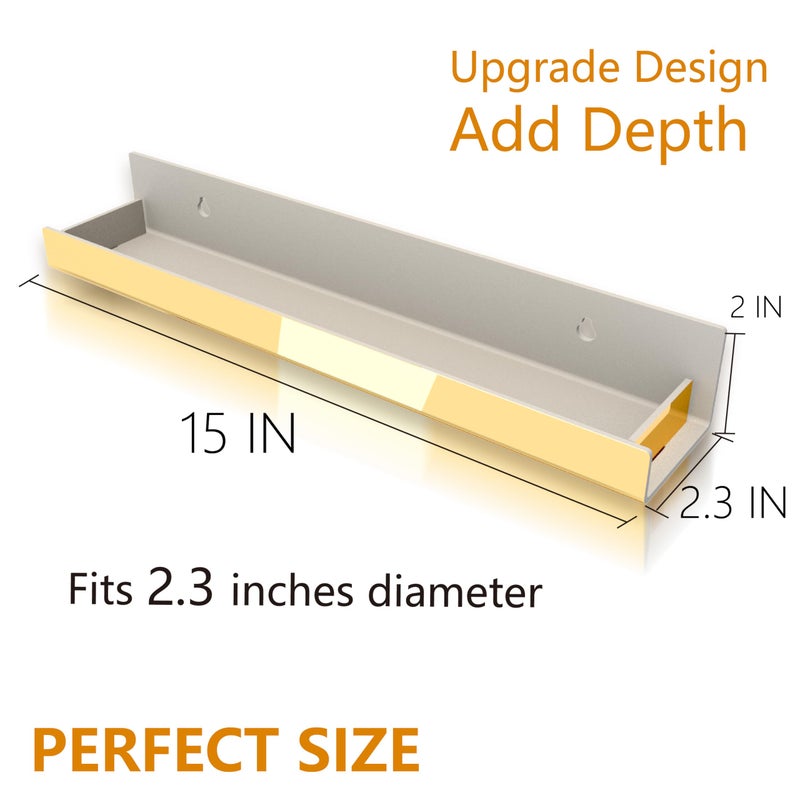 RORKIM 4 Pack 15 Inch Gold Reflective Acrylic Shelves, Gold Foating Shelves, Modern Sunglasses Essential Oil Picture Ledge Display Toy Storage Shelf - Image 3
