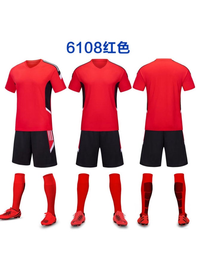 Red 6108 Red New Style Football Suit Suit Customized Game Training Football Suit Children Adult Students Short Sleeve Sports Team Suit