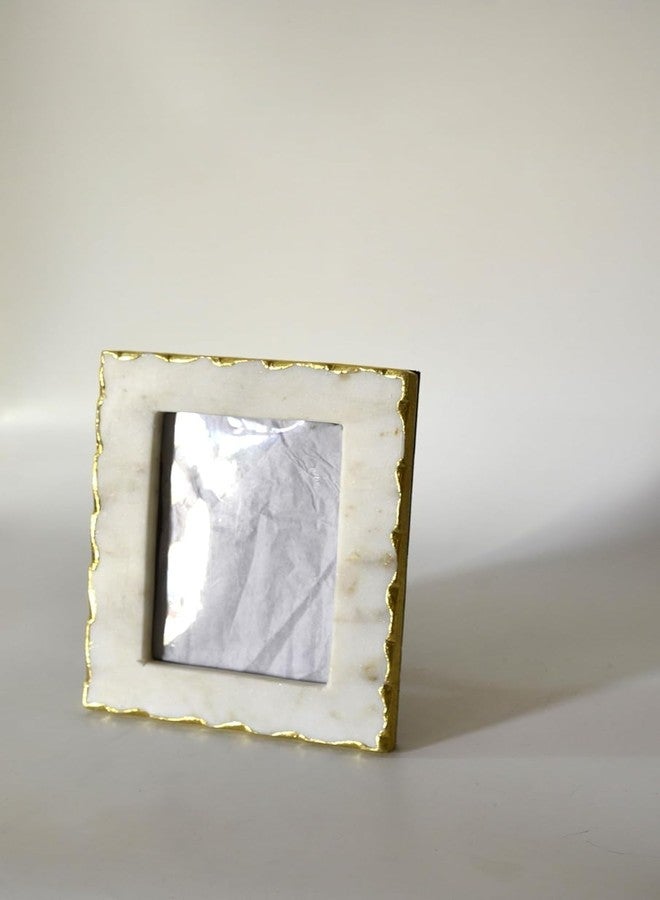 DECORAGE Small White Marble Photo Frame – Elegant Decorative Picture Frame for Home Decor, Tabletop Display - Image 1