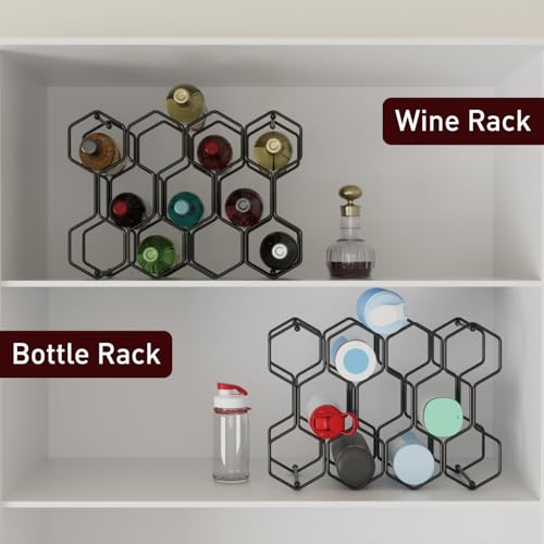 Buruis Countertop Wine Rack, 14-Bottle Modern Freestanding Metal Holder for Red and White Wine, Tabletop, Kitchen, Bar, and Cabinet Storage (Black) - Image 5