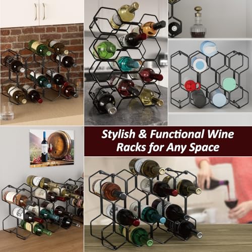 Buruis Countertop Wine Rack, 14-Bottle Modern Freestanding Metal Holder for Red and White Wine, Tabletop, Kitchen, Bar, and Cabinet Storage (Black) - Image 2