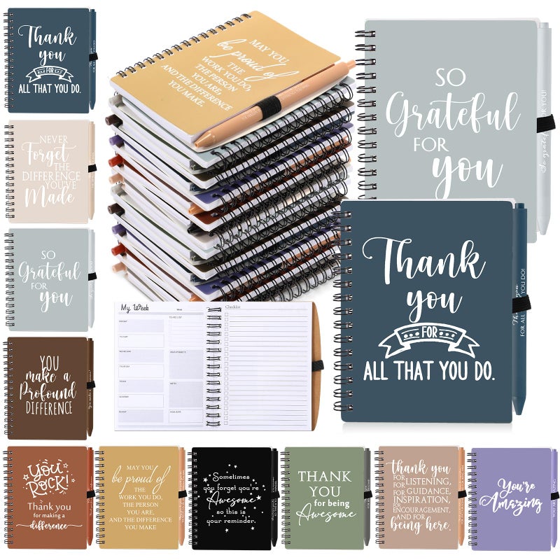 Tellingyou 20 Pcs Employee Appreciation Gifts A6 Kraft Spiral Notebook Journals and Motivational Ballpoint Pens To Do List Memo Pads Inspirational Notepads Weekly Planner Notebook (Neutral Colors) - Image 1