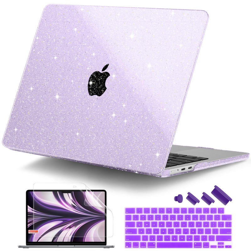 DONGKE Compatible with MacBook Air 13 inch Case M5 M4 M3 M2 2026 2025 2024-2022 A3449 A3240 A3113 A2681, Glitter Bling Plastic Hard Shell & Keyboard Cover for MacBook Air 13.6 inch, Star Purple - Image 1